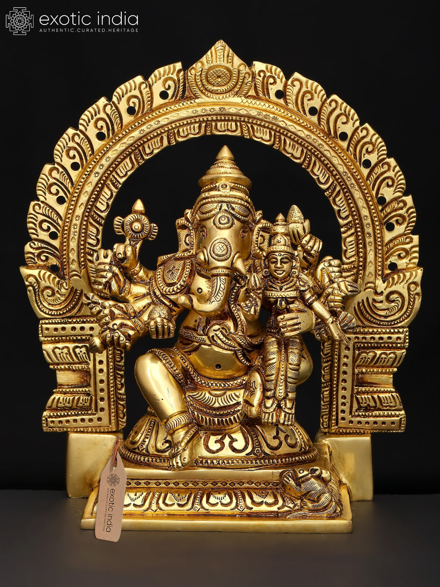 8" Vallabha Ganapati Seated on Throne Brass Statue Handmade