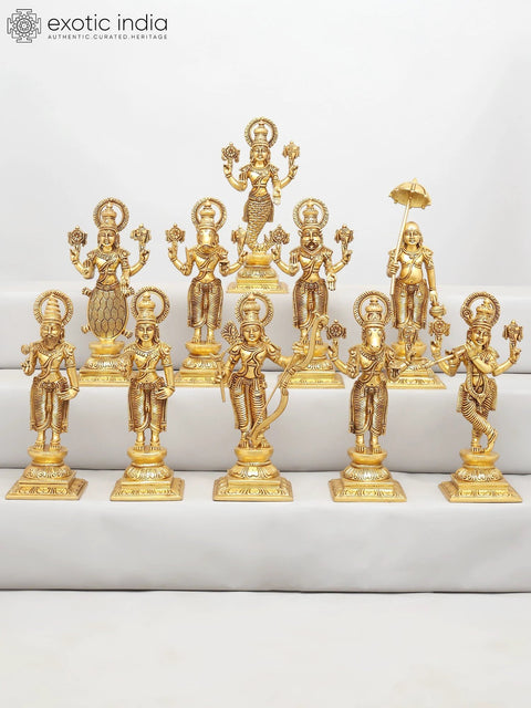 12" Dashavatara of Lord Vishnu | Set of Ten | Brass Statues