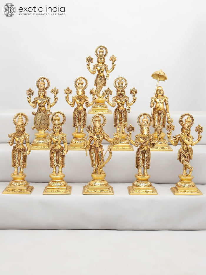 12" Dashavatara of Lord Vishnu Brass Statue Set of Ten