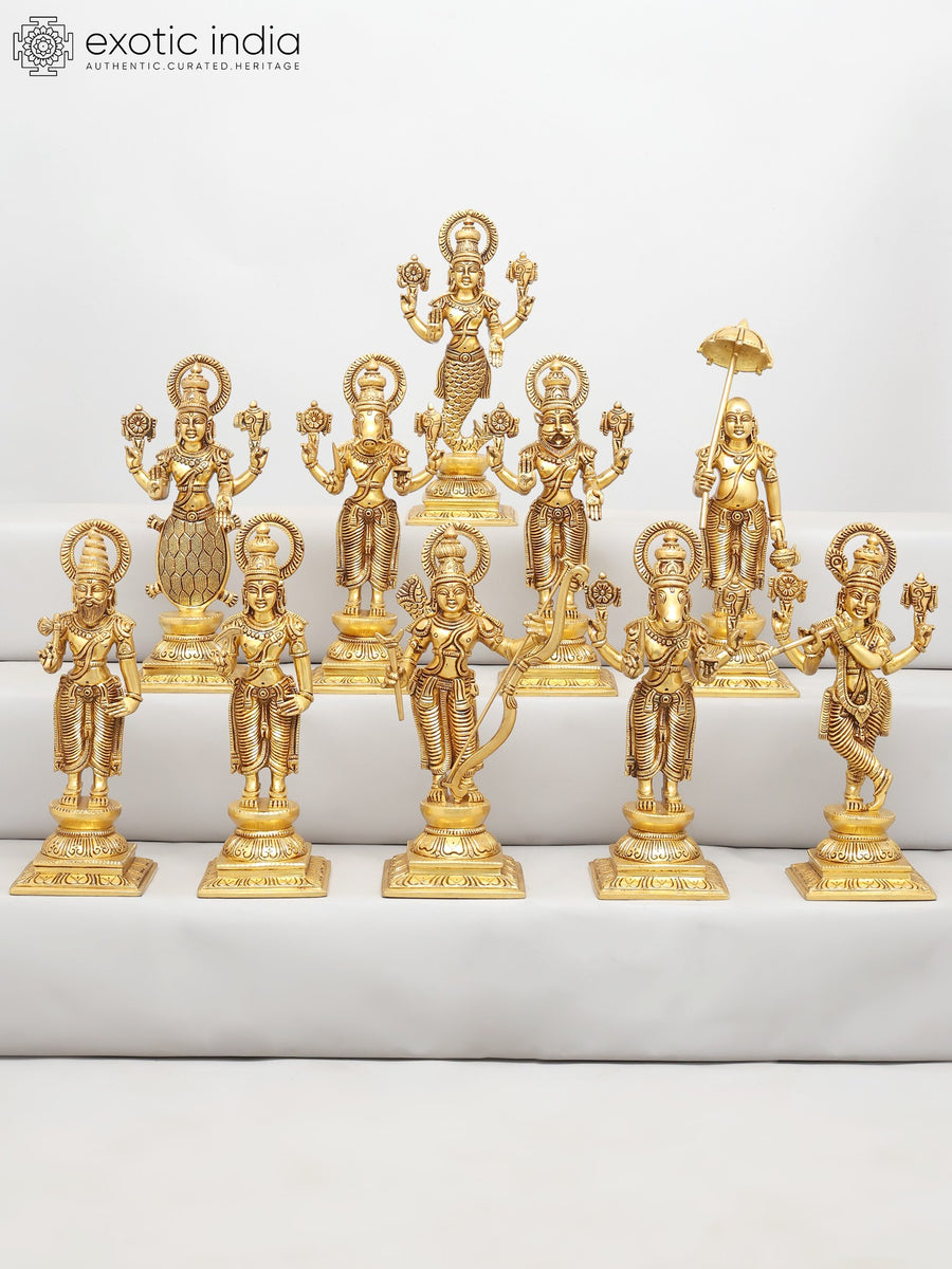 12" Dashavatara of Lord Vishnu Brass Statue Set of Ten