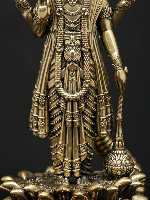 11" Superfine Standing Four Armed Shri Hari Vishnu with Protected Sheshnag | Brass Statue