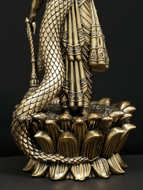 11" Superfine Standing Four Armed Shri Hari Vishnu with Protected Sheshnag | Brass Statue