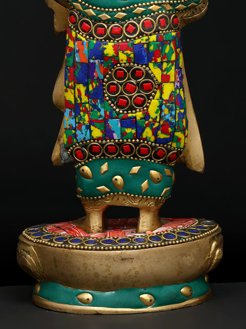 11" Standing Lord Buddha in Abhaya and Varada Mudra | Brass Statue with Inlay Work