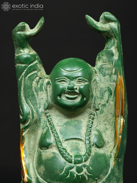 9" Prosperity Laughing Buddha with Uplifted Hands | Brass Statue