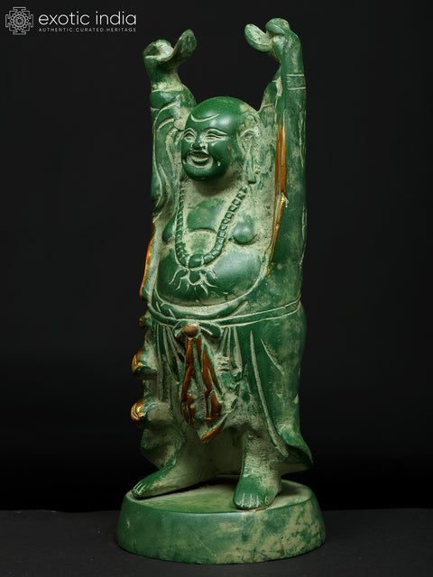 9" Prosperity Laughing Buddha with Uplifted Hands | Brass Statue