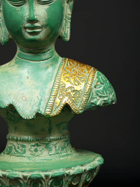 10" Divine Buddha Bust with Golden Robe Accent | Brass Statue