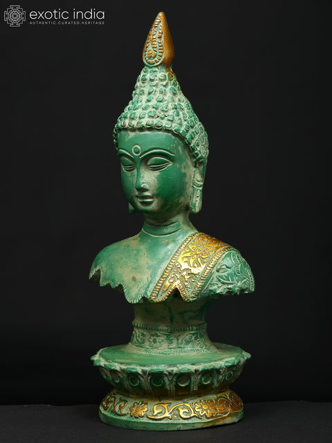 10" Divine Buddha Bust with Golden Robe Accent | Brass Statue
