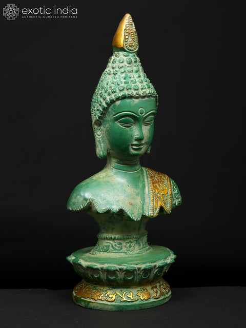 10" Divine Buddha Bust with Golden Robe Accent | Brass Statue