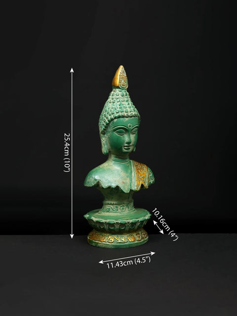 10" Divine Buddha Bust with Golden Robe Accent | Brass Statue