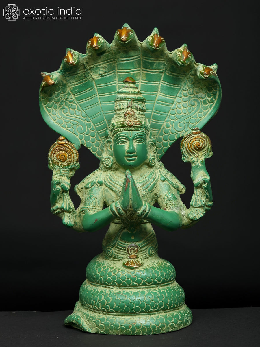 7" Green Toned Patanjali Brass Statue - Founder of Yoga