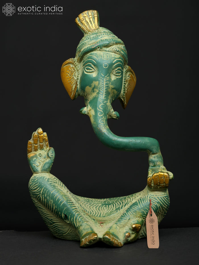 7" Modern Turbaned Ganesha Brass Statue Handmade