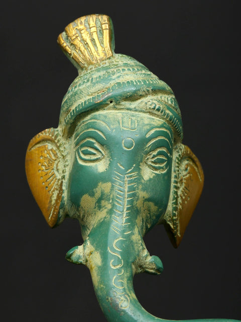 7" Modern Turbaned Ganesha Statue in Brass | Made In India | Handmade