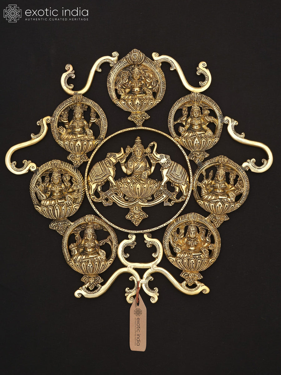 13" Ashtalakshmi Handmade Brass Wall Hanging Statue