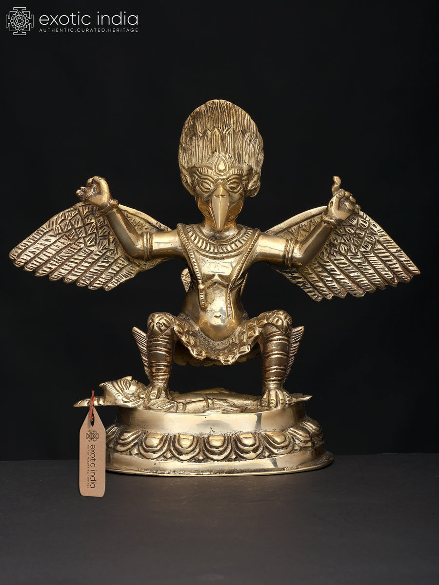 9" Garuda Subduing The Demon Brass Statue