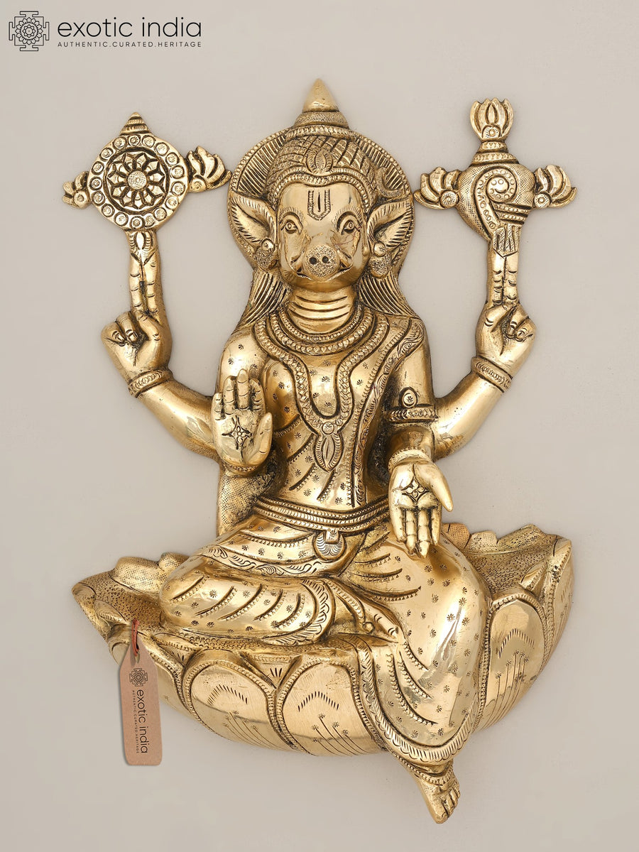 12" Four Armed Goddess Varahi Brass Statue for Pooja