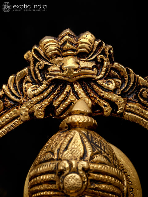 10" Four Armed Blessing Lord Ganesha Seated on Kirtimukha Throne | Brass Statue