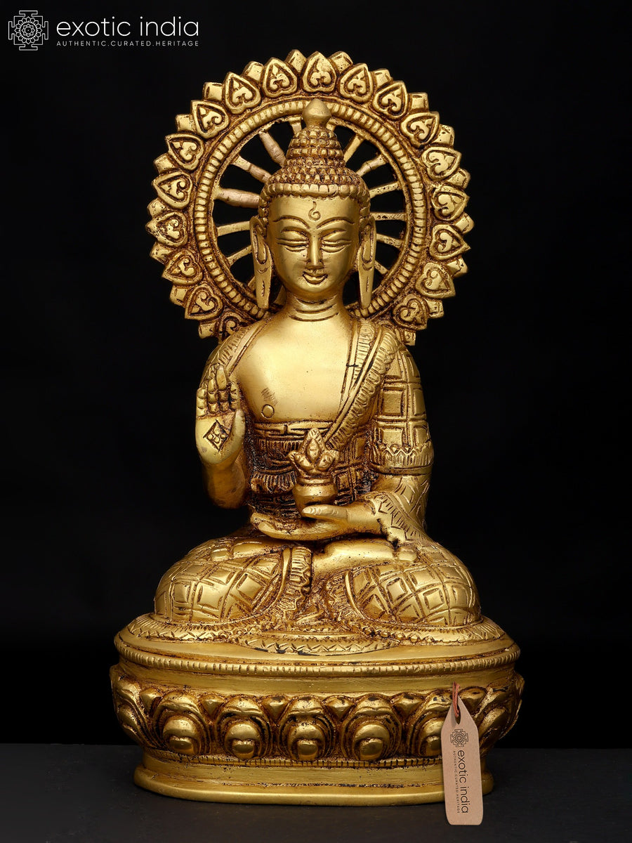 9" Lord Buddha Seated Abhaya Mudra Brass Idol for Home Decor