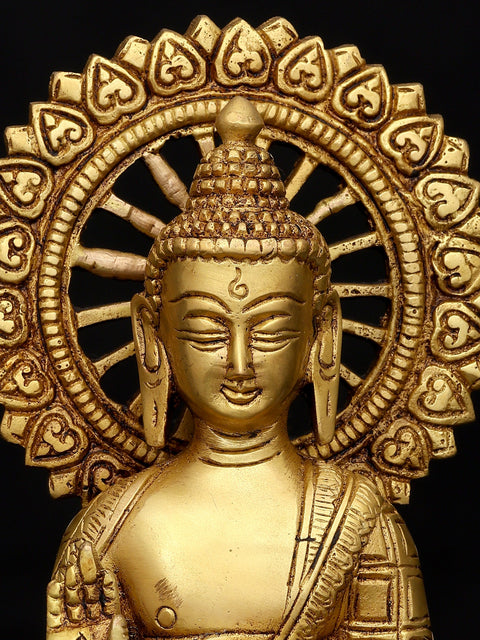 9" Lord Buddha Seated in Abhaya Mudra (Blessing Gesture) | Brass Idol