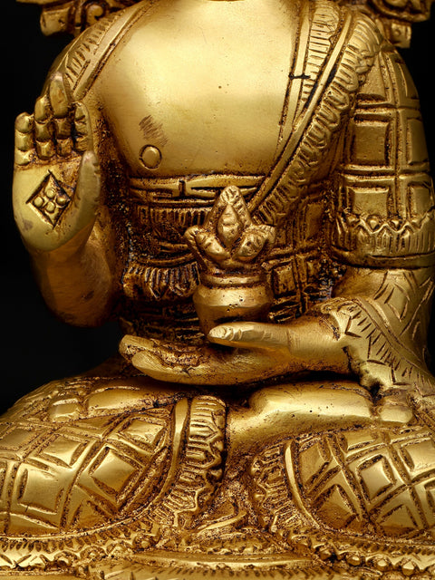 9" Lord Buddha Seated in Abhaya Mudra (Blessing Gesture) | Brass Idol