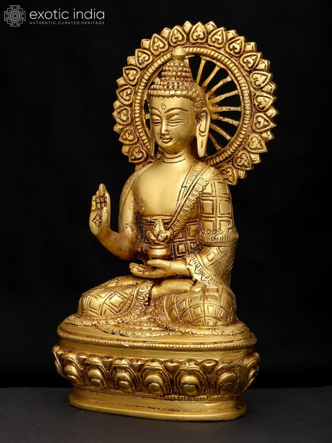 9" Lord Buddha Seated in Abhaya Mudra (Blessing Gesture) | Brass Idol