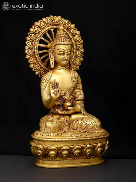 9" Lord Buddha Seated in Abhaya Mudra (Blessing Gesture) | Brass Idol