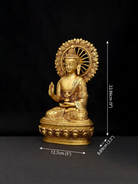 9" Lord Buddha Seated in Abhaya Mudra (Blessing Gesture) | Brass Idol