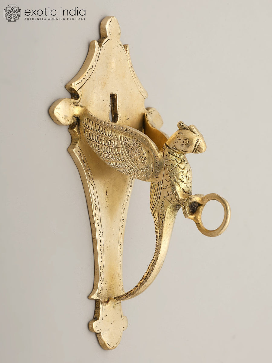 8" Brass Bird Design Wall Hanging Bracket with Hook