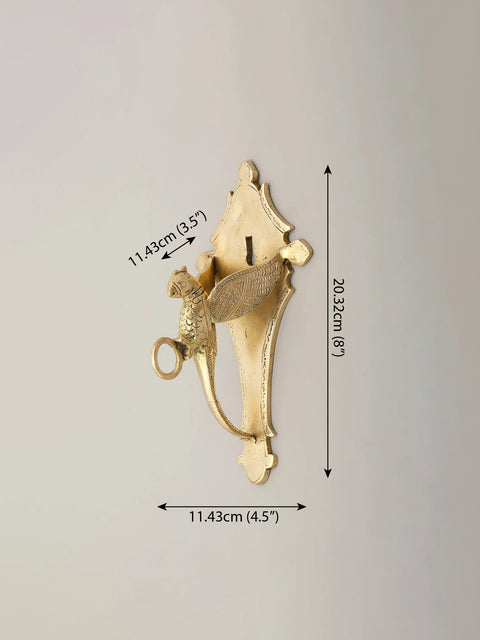 8" Bird Design Wall Hanging Bracket with Hook in Brass