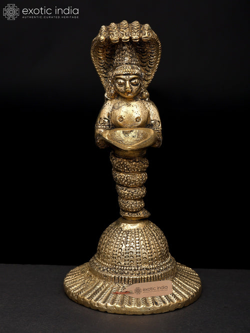 6" Brass Naga Kanya Oil Lamp Handmade