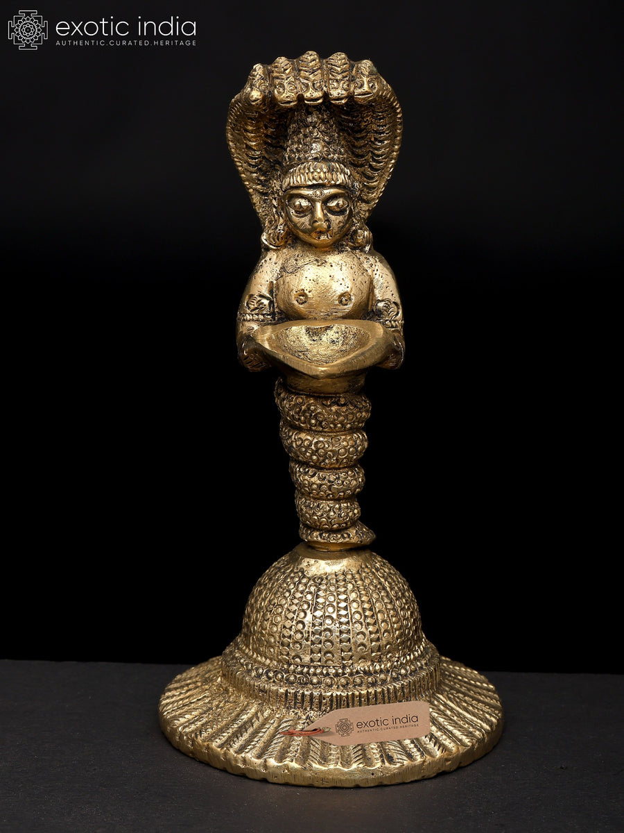 6" Brass Naga Kanya Oil Lamp Handmade