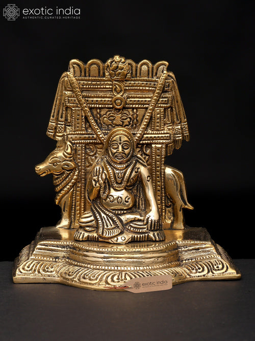 4" Shri Raghavendra Swami with Kamadhenu Cow Brass Statue
