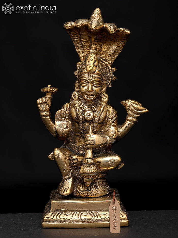 5" Sitting Lord Vishnu with Sheshnag Brass Statue for Pooja