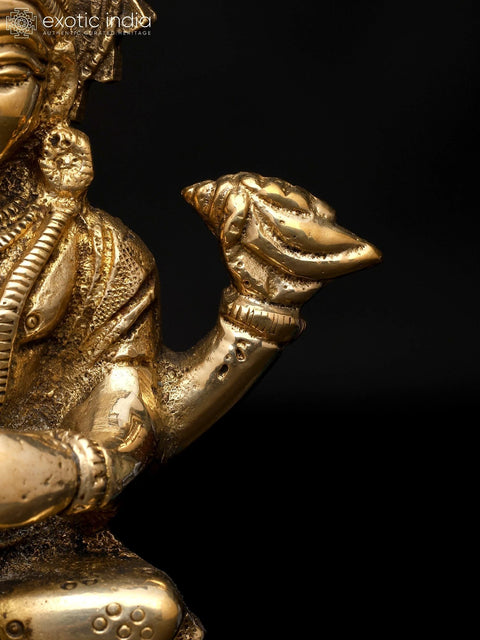 5" Small Sitting Lord Vishnu with Protected Sheshnag | Brass Statue