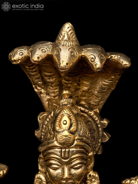 5" Small Sitting Lord Vishnu with Protected Sheshnag | Brass Statue