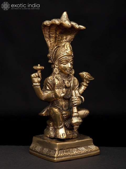 5" Small Sitting Lord Vishnu with Protected Sheshnag | Brass Statue