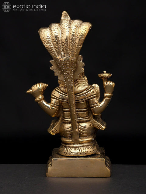 5" Small Sitting Lord Vishnu with Protected Sheshnag | Brass Statue