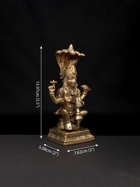 5" Small Sitting Lord Vishnu with Protected Sheshnag | Brass Statue