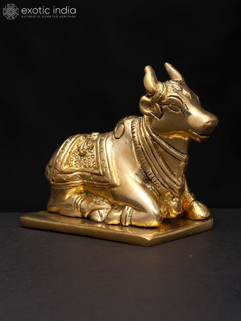 4" Small Brass Nandi - Vahana of Lord Shiva | Brass Idol