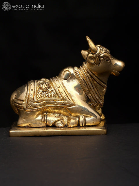 4" Small Brass Nandi - Vahana of Lord Shiva | Brass Idol