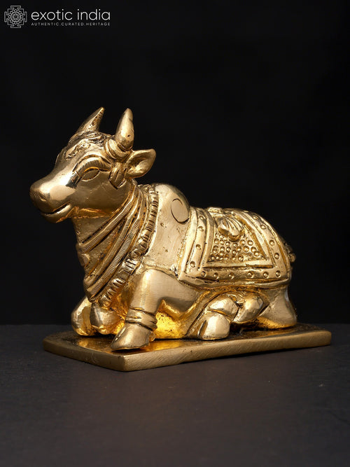 4" Small Brass Nandi Idol - Shiva's Sacred Vahana