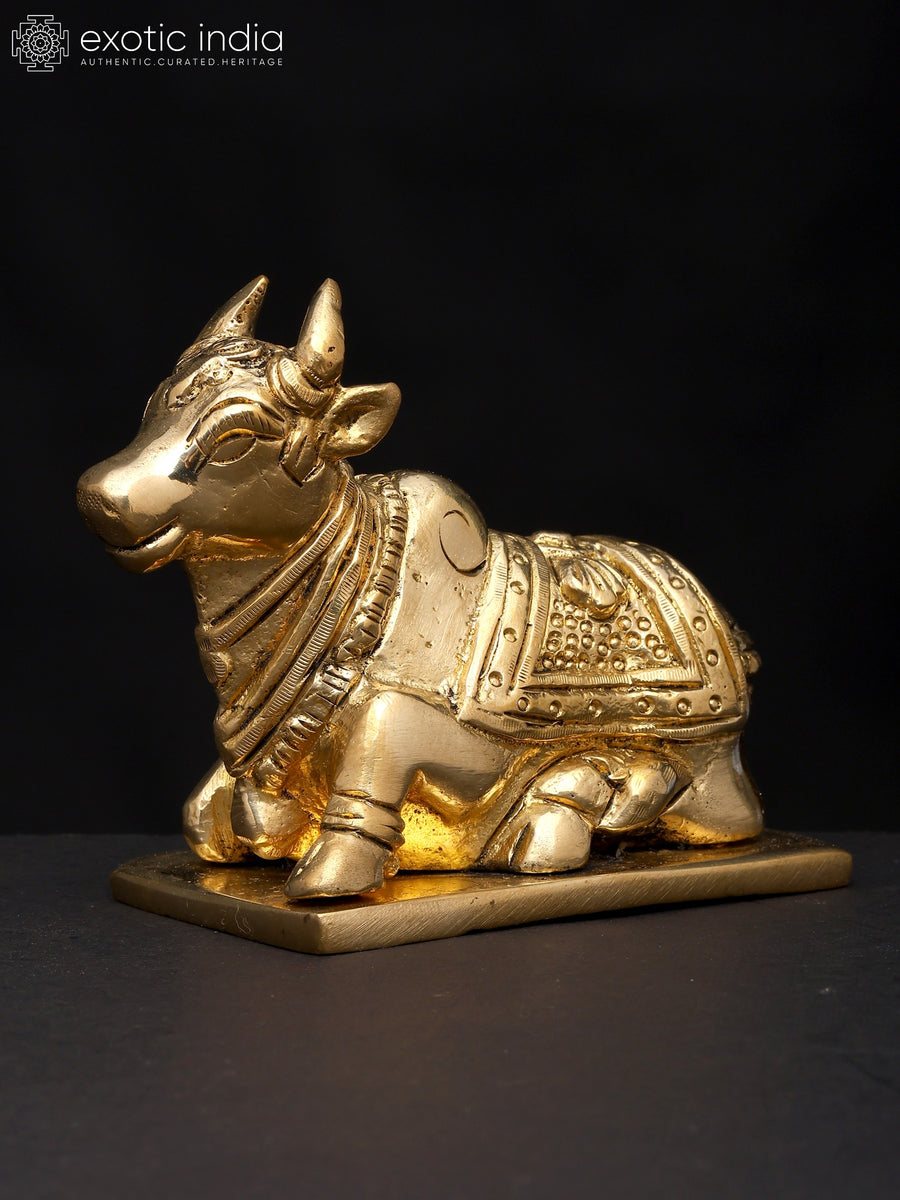 4" Small Brass Nandi Idol - Shiva's Sacred Vahana