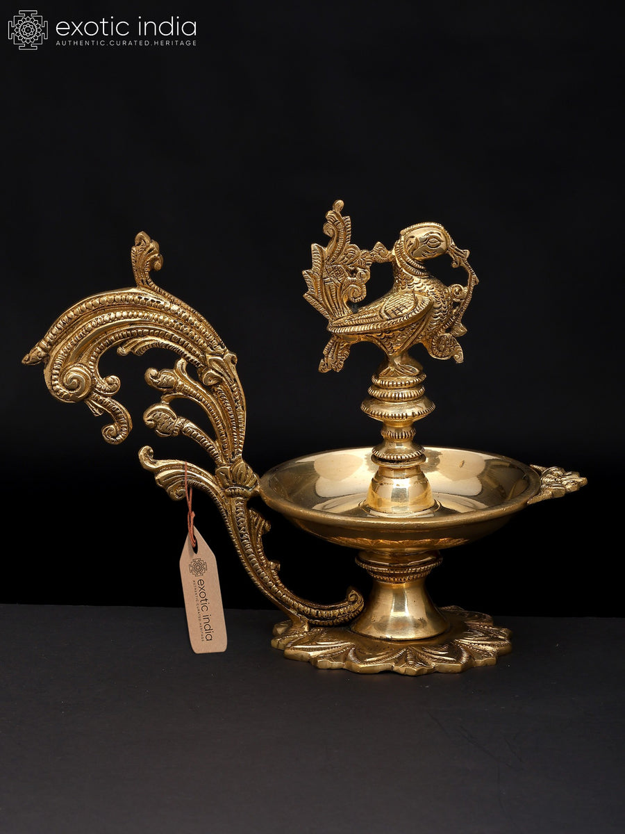 9" Handmade Brass Peacock Lamp for Home Decor