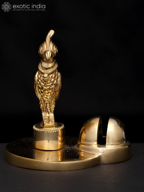 4" Small Brass Parrot Statue with Card Holder | Table Piece