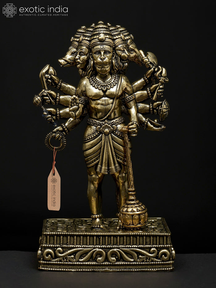 5" Ten Armed Panchamukhi Hanuman Brass Statue for Pooja