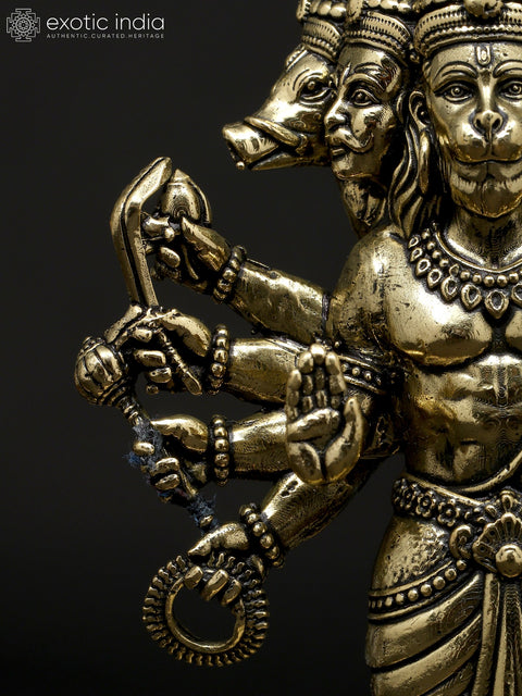 5" Small Superfine Ten Armed Panchamukhi Lord Hanuman | Brass Statue
