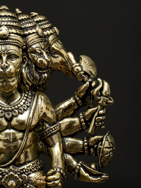 5" Small Superfine Ten Armed Panchamukhi Lord Hanuman | Brass Statue