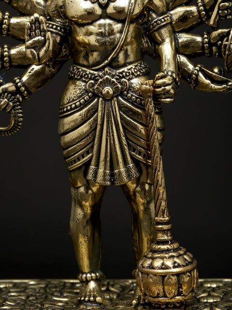 5" Small Superfine Ten Armed Panchamukhi Lord Hanuman | Brass Statue