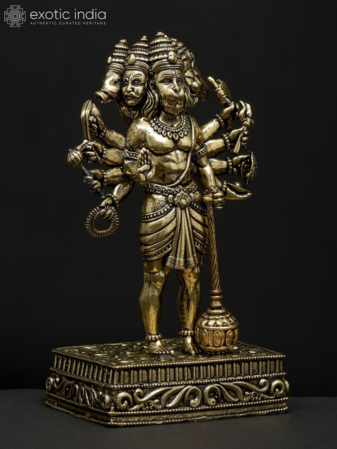 5" Small Superfine Ten Armed Panchamukhi Lord Hanuman | Brass Statue