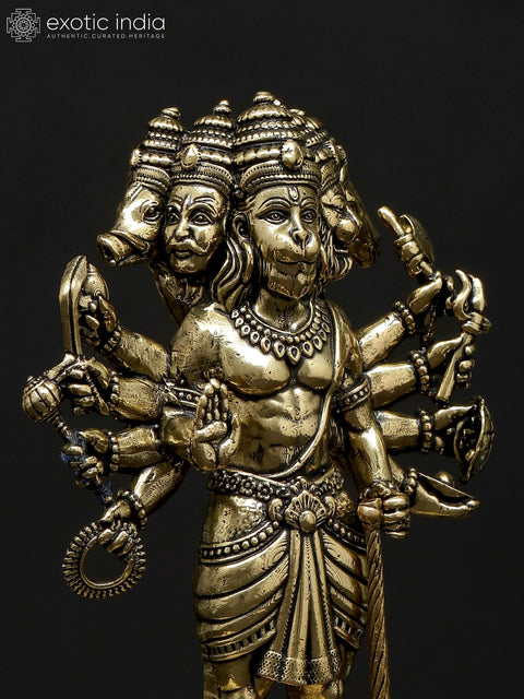 5" Small Superfine Ten Armed Panchamukhi Lord Hanuman | Brass Statue