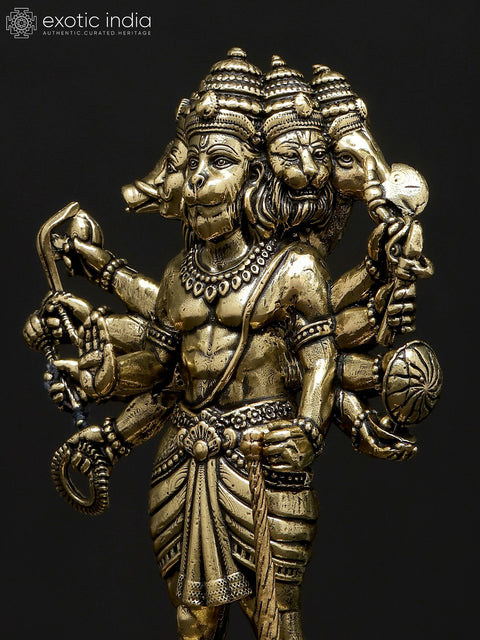 5" Small Superfine Ten Armed Panchamukhi Lord Hanuman | Brass Statue